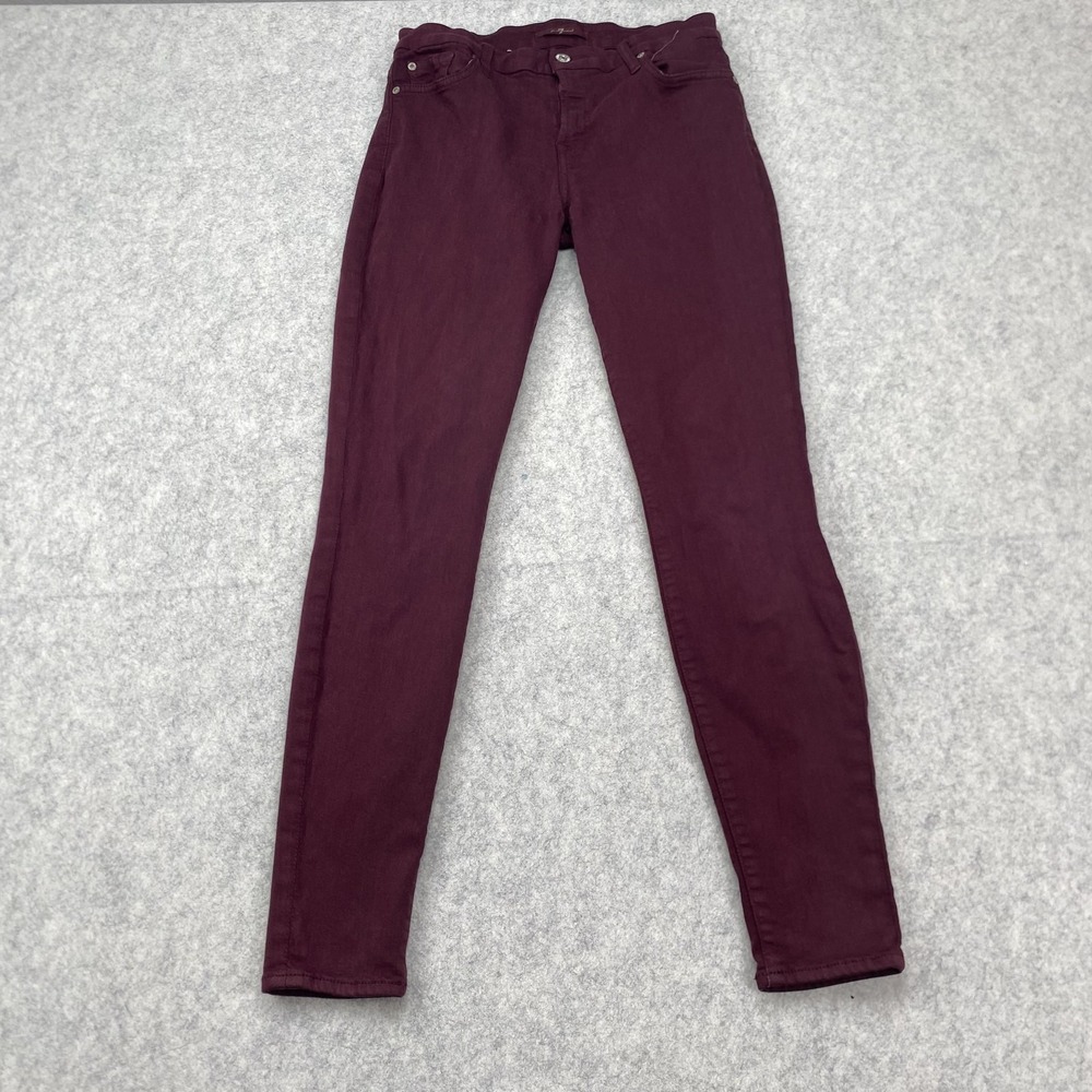 7 For All Mankind Jeans Womens 28 (27x28) Maroon Red Mid Rise Skinny Stretch